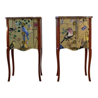 1950s Pair of Louis XV Style Chest With Gold Christian Lacroix Pattern and Marble Top For Sale