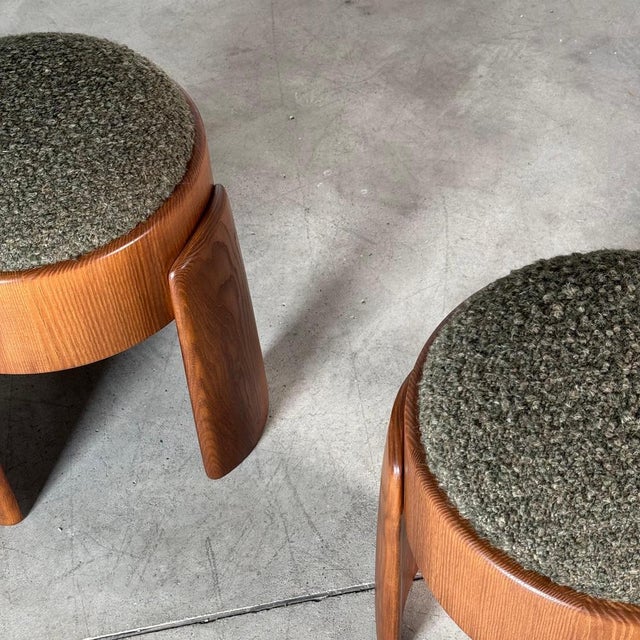 Wood Sculptural Ash Wood Stools with Dedar Milano Bouclé Mélange by Forme, 2025, Set of 2 For Sale - Image 7 of 11
