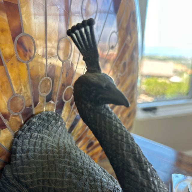 Metal Late 20th Century Maitland-Smith Tessellated Penshell Peacock Lamp For Sale - Image 7 of 10