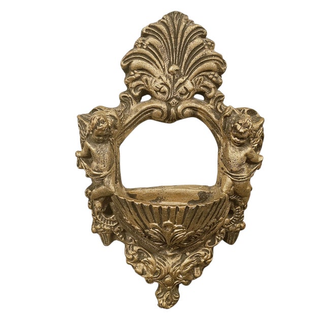 1978 Italian Gilt Chalkware Putti Wall Pocket, Baroque Revival For Sale - Image 4 of 12