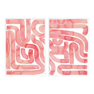 Coral Pool Diptych by Kate Roebuck in White Framed Paper, Small Art Print - A Pair For Sale