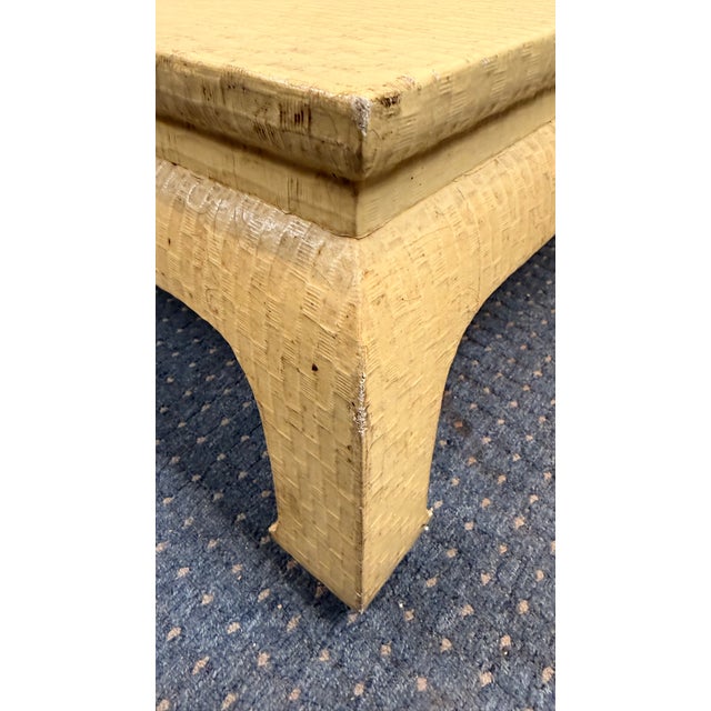 Cream Vintage Baker Raffia Wrapped Ming Style Coffee Table, 55” For Sale - Image 8 of 9