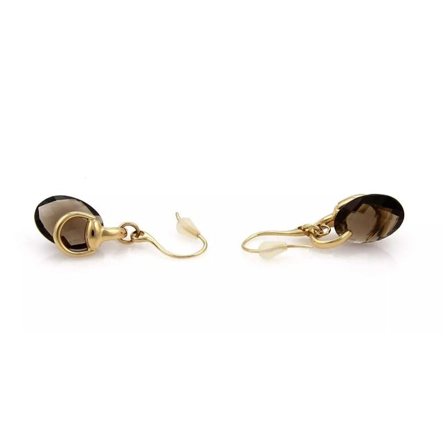 Contemporary Gucci Smoky Quartz Horsebit 18k Yellow Gold Hook Dangle Earrings - 2 Pieces For Sale - Image 3 of 6
