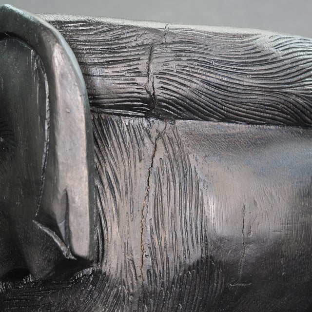 1970s Carved Solid Wood Black Indian Elephant Footstool With Cushion For Sale - Image 9 of 12