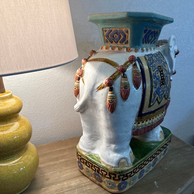 1970s Holly Wood Regency Style Ceramic Elephant Garden Stool For Sale - Image 6 of 12