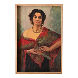 French Vintage Portrait of a Flamenco Dancer, Signed Tondreau For Sale