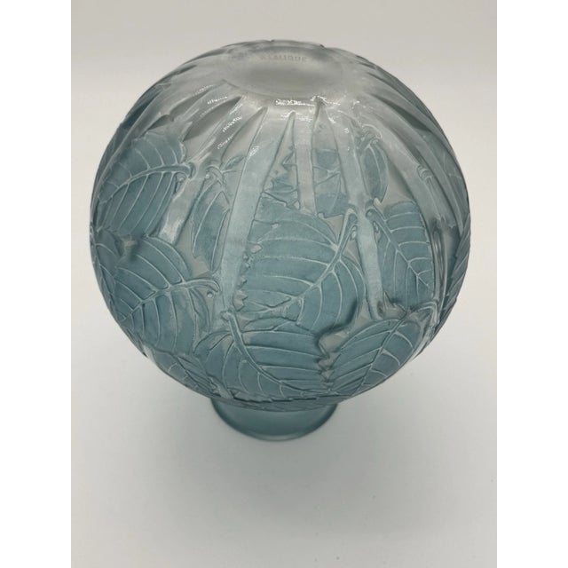 Blue René Lalique Art Deco "Milan" Frosted Blue Patinated Glass Vase, 1929 For Sale - Image 8 of 14
