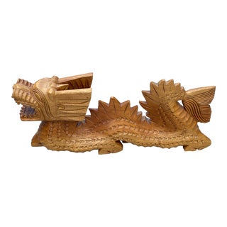 Rare Mid 20th Century Wooden Hand-Carved Dragon For Sale
