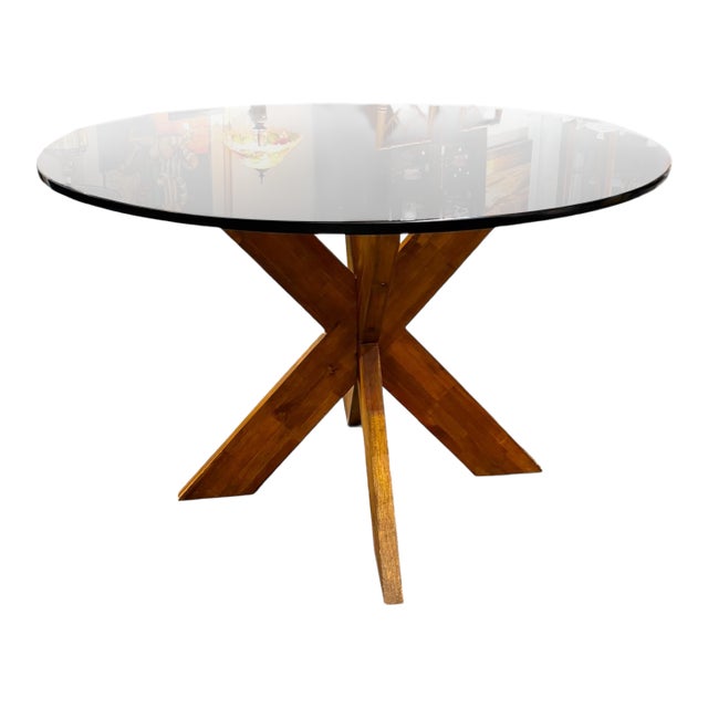 MCM Smoked Glass Round Table For Sale