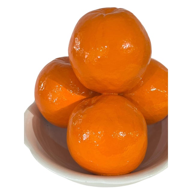 Vintage French Trompe L’Oeil Ceramic White Bowl of Oranges For Sale - Image 4 of 11