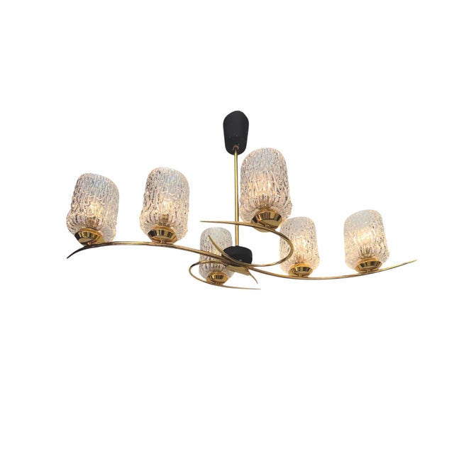 Vintage French Pendant Light in Brass and Glass, 1960s For Sale - Image 10 of 12