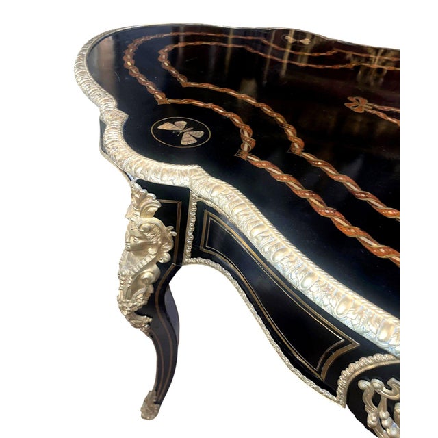 19th Century Napoleon III Ebonized Writing Desk W/ Gilt Bronze & m.o.p For Sale - Image 10 of 12