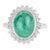 Vintage Inspired Oval Cabochon Emerald Ring With Diamond Halo in Silver - Size 8 For Sale