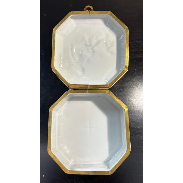 Antique French Blanc De Chine Ironstone With Bronze Dresser Box With Cherubs For Sale - Image 9 of 10