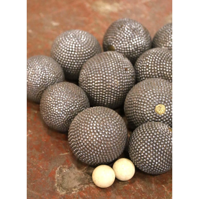 French 19th Century Set of 12 French Nail-Studded Boules With 2 Wooden Cochonnets For Sale - Image 3 of 8