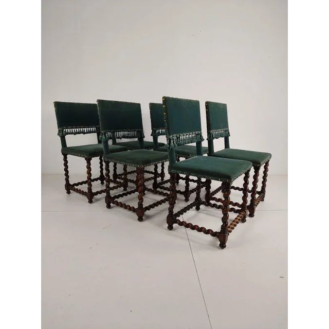Chairs with Twisted Legs and Blue Upholstery, 18th Century, Set of 6 For Sale - Image 4 of 12