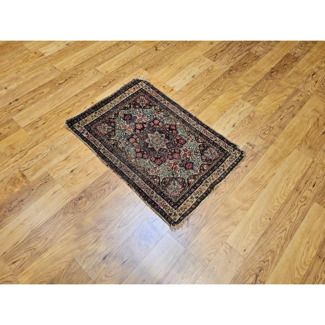 19th Century Persian Kerman Lavar Rug, Handwoven Floral Pattern, Ivory & Burgundy, 2’ X 3’ For Sale - Image 10 of 10