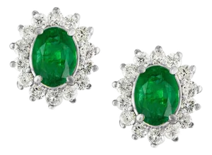 8 Carat Oval Shape Emerald and Diamond Post Back Earrings 14 Karat White Gold