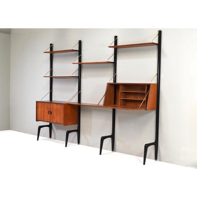 Wall Unit in Teak and Brass from Wébé, Netherlands, 1950s, Set of 11 For Sale - Image 3 of 18