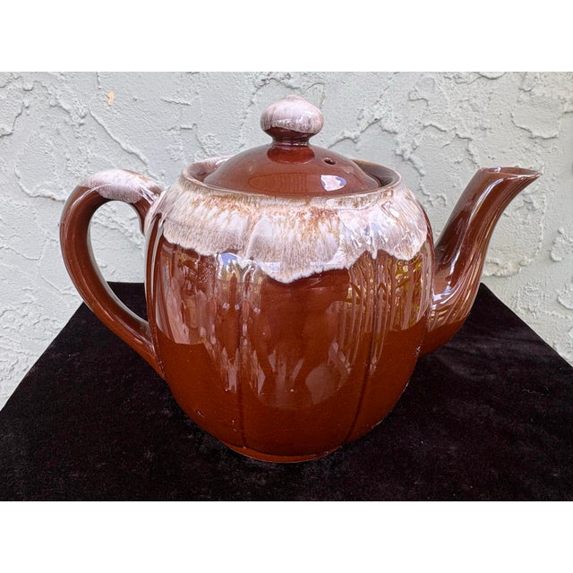 Vintage Japanese Drip Glaze Stoneware Teapot For Sale - Image 4 of 11