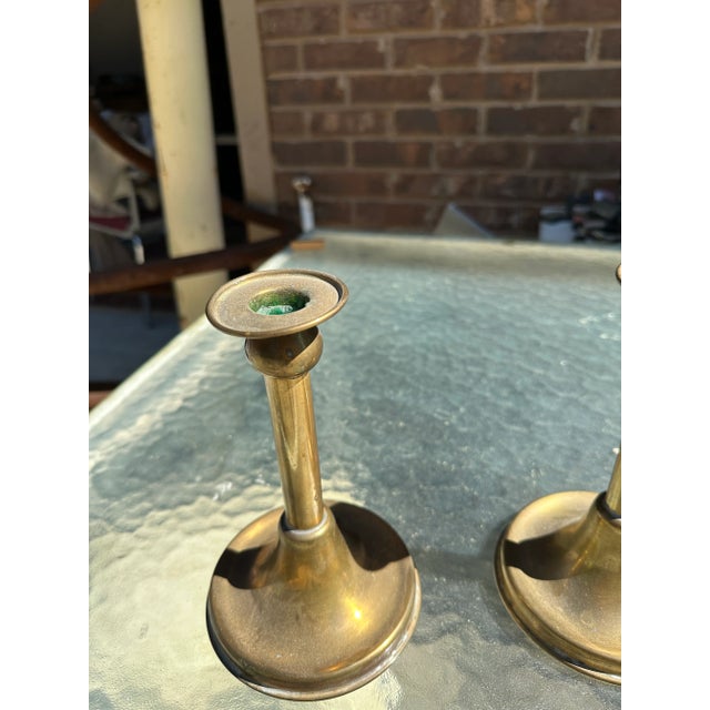 Mid-Century Modern 1970s Pair of Short Brass Candle Holders For Sale - Image 3 of 6