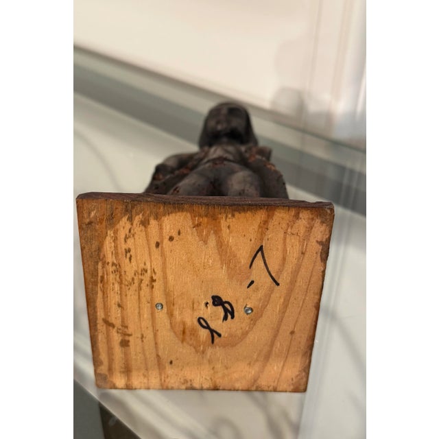 Antique Spanish Revival Santos Religious Relic Solid Wood Tabletop Figure For Sale - Image 11 of 12