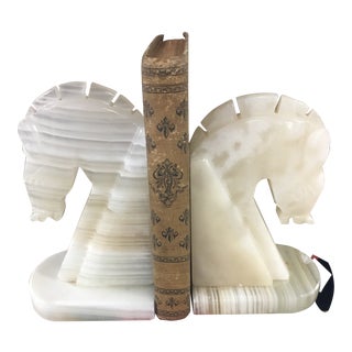 Mid Century Modern Marble Horsehead Bookends For Sale