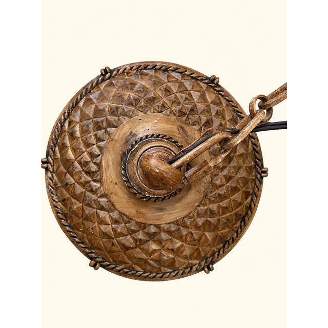 Brown Vintage Mid-Century Faux Bamboo & Rattan Pagoda Hanging Lantern Pendant Chandelier For Sale - Image 8 of 8