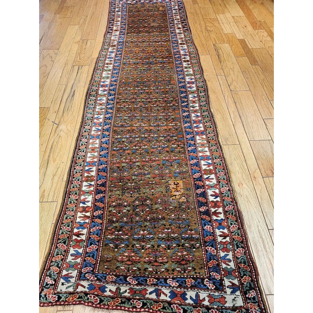 Textile Vintage Persian Kurdish Camelhair Runner Rug, Hand-KnottedWool, Allover Pattern, 4x14, Camelhair & Ivory For Sale - Image 7 of 12