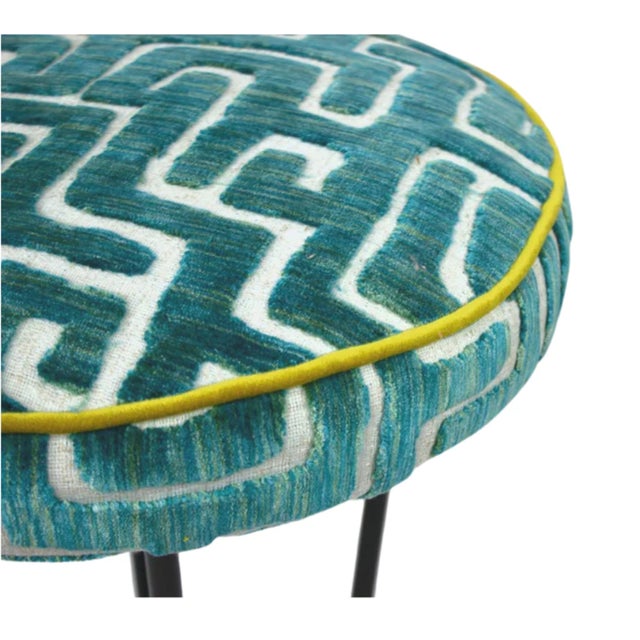 1990s Modern Teal Patterned Backless Bar Stools - Set of 4 For Sale - Image 4 of 4