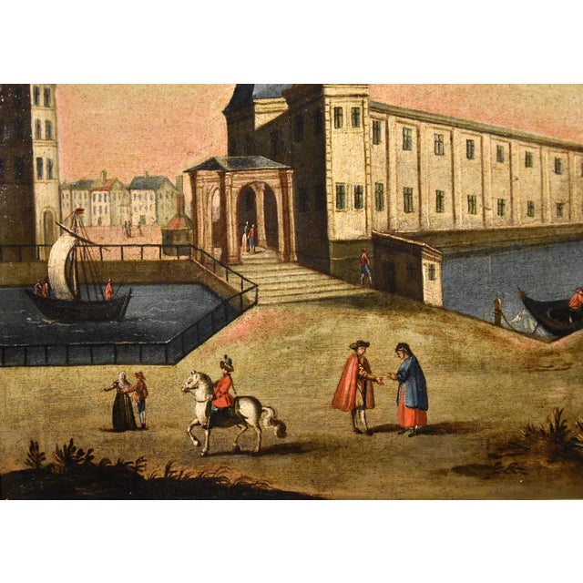 Venetian or Flemish School Artist, Rotterdam Palace of the Stock Exchange & Old Port, Oil on Canvas Paintings, Framed, Set of 2 For Sale - Image 15 of 18
