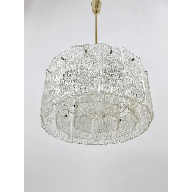 Mid-Century Brass and Textured Glass Ceiling Lamp attributed to J. T. Kalmar for Kalmar, 1960s For Sale - Image 11 of 13