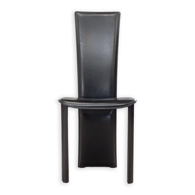 Metal Vintage Set of 4 Pietro Costantini Tripod Black Italian Leather Dining Chairs For Sale - Image 7 of 11