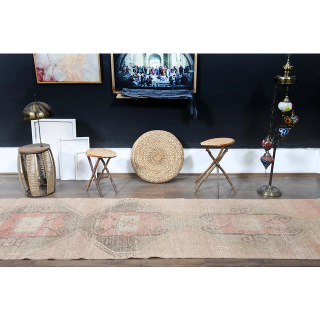 Tribal 1970s Turkish Oushak Handmade Wool Cotton Orange Runner Rug For Sale - Image 3 of 11