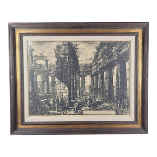 Antique Framed Copper Engraving of the Temples at Paestum After Francesco Piranesi For Sale