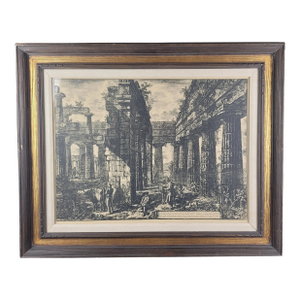 Antique Framed Copper Engraving of the Temples at Paestum After Francesco Piranesi