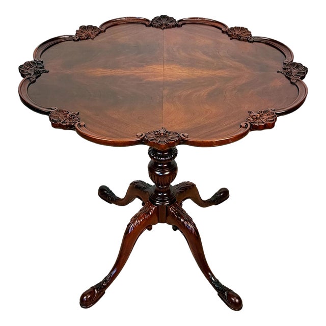 Vintage Chippendale Mahogany Round Pie Crust Parlor Table For Sale