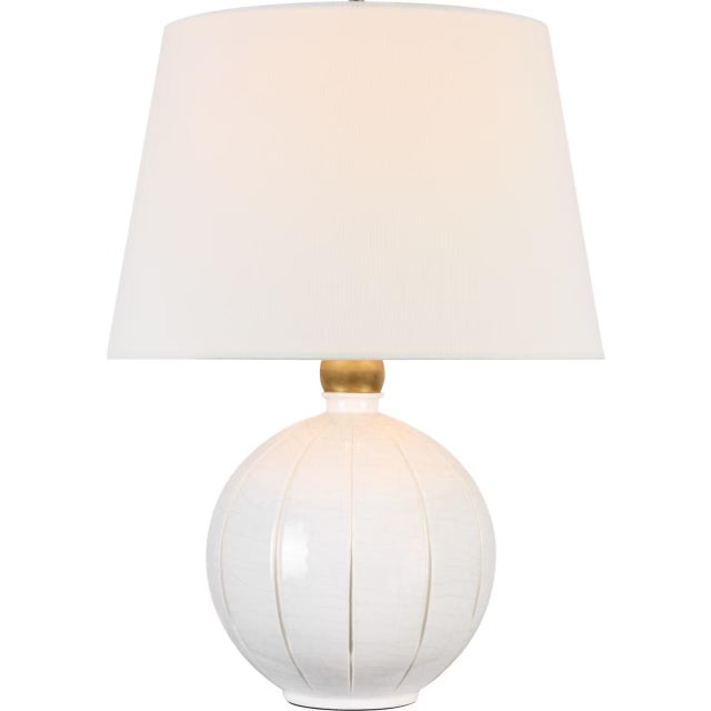 Transitional Thomas O'Brien by Visual Comfort Signature Ponteil 26" Table Lamp in Crackled Ivory with Linen Shade For Sale - Image 3 of 3