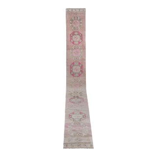 1960s Vintage Turkish Oushak Extra Long Runner - Stair Tread 2'5'' X 24'4'' For Sale