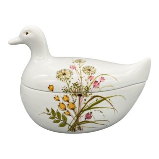 20th Century Italian White Botanical Duck Tureen For Sale