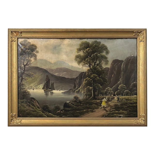 19th Century Folk Art American School Mountainous Seascape With Boat ...