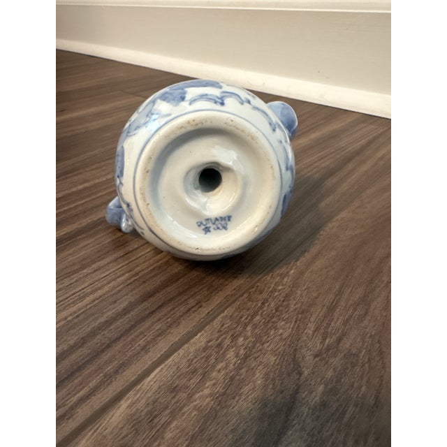 Asian Blue & White Rutlader Ceramic Bottom Filled Vessel Pot For Sale - Image 3 of 5