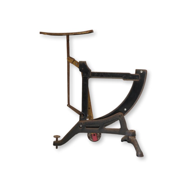 Authentic 1930s German postal scale featuring a cast iron frame, curved enamel dial, and adjustable weighing platform. The...