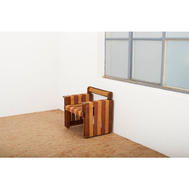 Viennese Armchair in Wooden Construction and Upholstered with Beige Red Linen Bands For Sale - Image 13 of 15