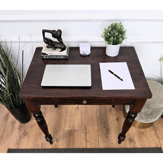 Italian Antique Walnut Rustic Table Desk Writing Table, 1890s For Sale - Image 4 of 10