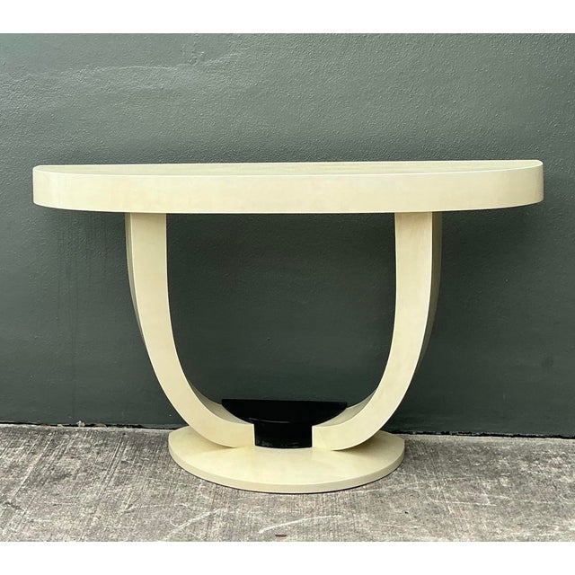 Vintage Faux Goatskin Console Table After Karl Springer For Sale - Image 12 of 12