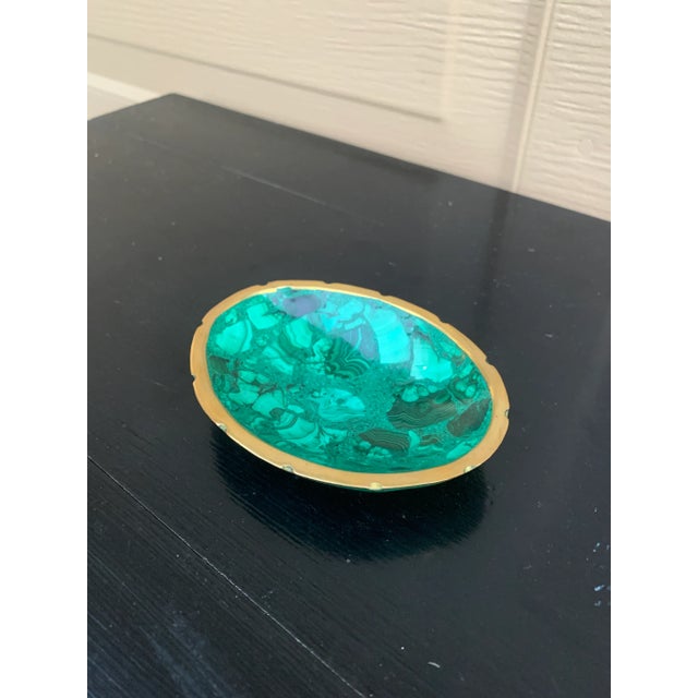 Contemporary Vintage Malachite Brass Rimmed Bowl For Sale - Image 3 of 9
