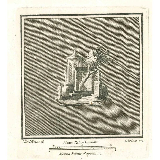 Ancient landscape from the series "antiquities of herculaneum", is an etching on paper realized by fernando strina in the...