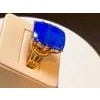 15 Ct Emerald cut Natural Lapis Lazuli Ring in 14 Kt Yellow Gold, Estate Size 7 For Sale - Image 16 of 18