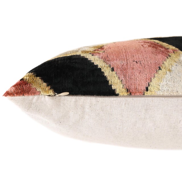 Blush Geometric Silk Velvet Lumbar Pillow 16x24 | Handmade Designer Accent Pillow For Sale In San Francisco - Image 6 of 7